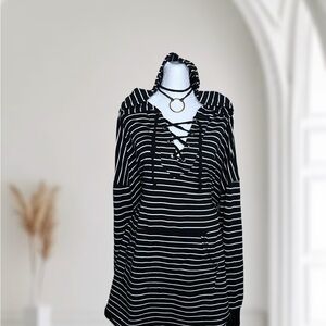 Maurices Plus Size 4X Striped Lace Up Tunic Hoodie Long Sleeve Kangaroo Pocket